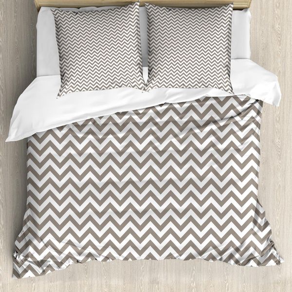 Abakuhaus Copripiumino Angolare, Grigio E Bianco A Zig Zag, Antiacaro, Adatto A Chi Soffre Di Allergie, Con Federe, 200 Cm X 200 Cm - 80 X 80 Cm, Taupe Caldo Bianco-image