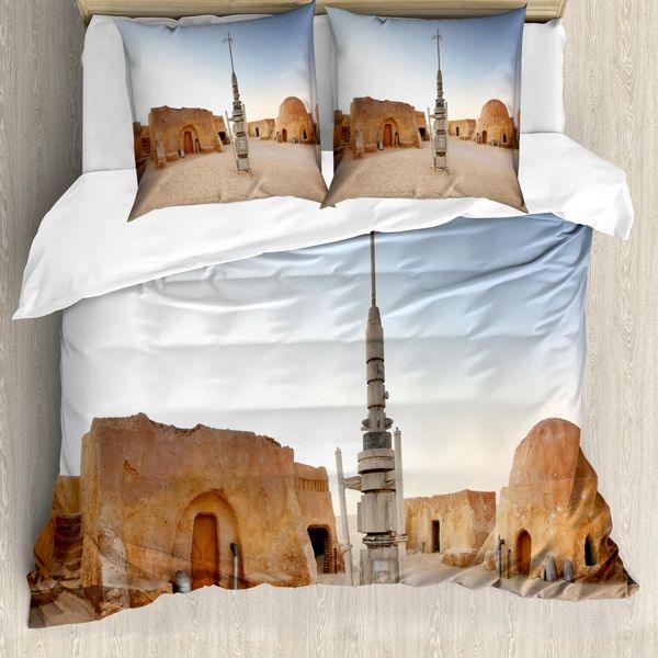 Abakuhaus Galaxis Copripiumino, Immagine Planet Stadt Wars, Antiacaro, Adatto A Chi Soffre Di Allergie, Con Federe, 155 Cm X 220 Cm - 80 X 80 Cm, Marrone Blu-image