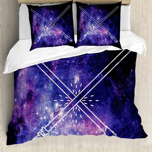 Abakuhaus Galaxis Copripiumino, Fantasia Spaziale, Antiacaro, Adatto A Chi Soffre Di Allergie, Con Federe, 155 Cm X 220 Cm - 80 X 80 Cm, Viola Nero-image