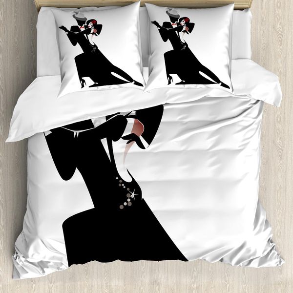 Copripiuma Abakuhaus Retro, Romantici Ballerini, Antiacaro, Adatto A Chi Soffre Di Allergie, Con Federe, 200 Cm X 200 Cm - 80 X 80 Cm, Bianco Nero-image