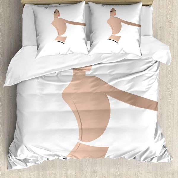 Abakuhaus Set Copripiumino Retrò Per Letti Matrimoniali, Tema Moda Femminile, Antiacaro, Adatto A Chi Soffre Di Allergie, Con Federe, Tan-image