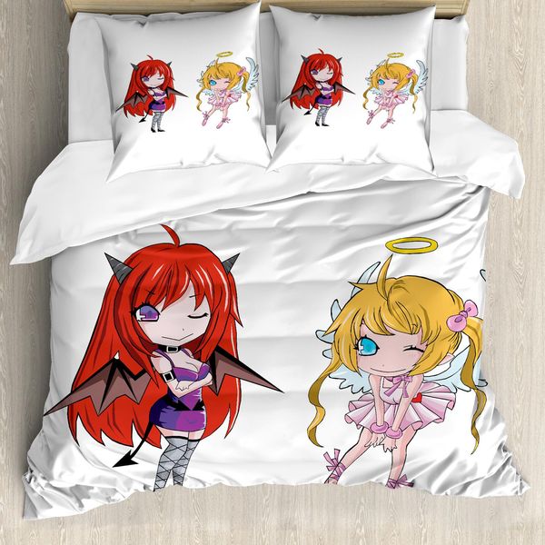 Copripiumino Abakuhaus Anime, Arte Fiabesca Giapponese, Antiacaro, Adatto A Chi Soffre Di Allergie, Con Federe, 155 Cm X 220 Cm - 80 X 80 Cm, Bianco-image