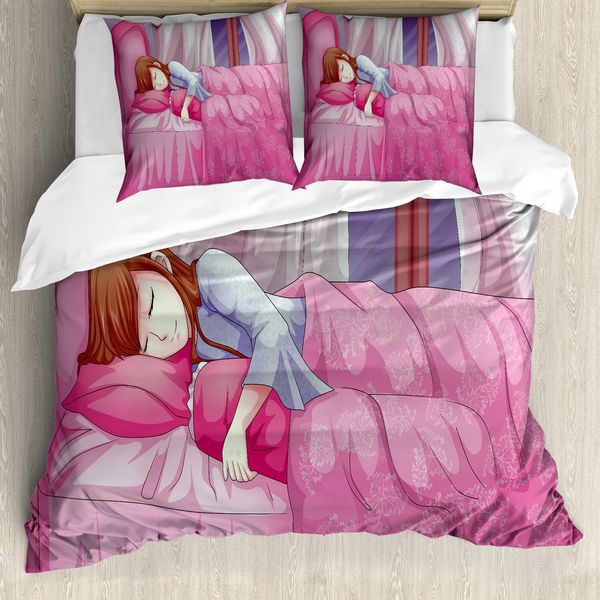 Copripiuma Abakuhaus Anime, Manga Giapponese Con Animali, Antiacaro, Adatto A Chi Soffre Di Allergie, Con Federe, 155 Cm X 220 Cm - 80 X 80 Cm, Rosa-image
