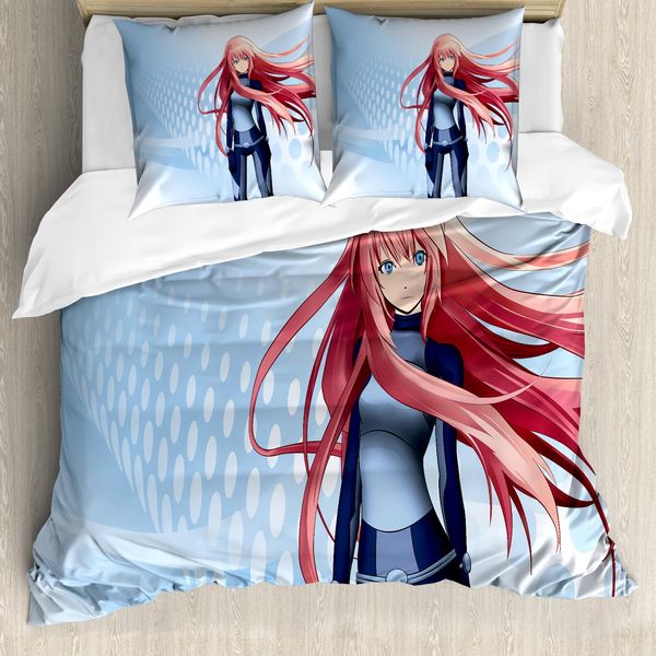 Copripiumino Abakuhaus Anime, Stile Digitale Futuristico, Antiacaro, Adatto A Chi Soffre Di Allergie, Con Federe, 200 Cm X 200 Cm - 80 X 80 Cm, Azzurro-image