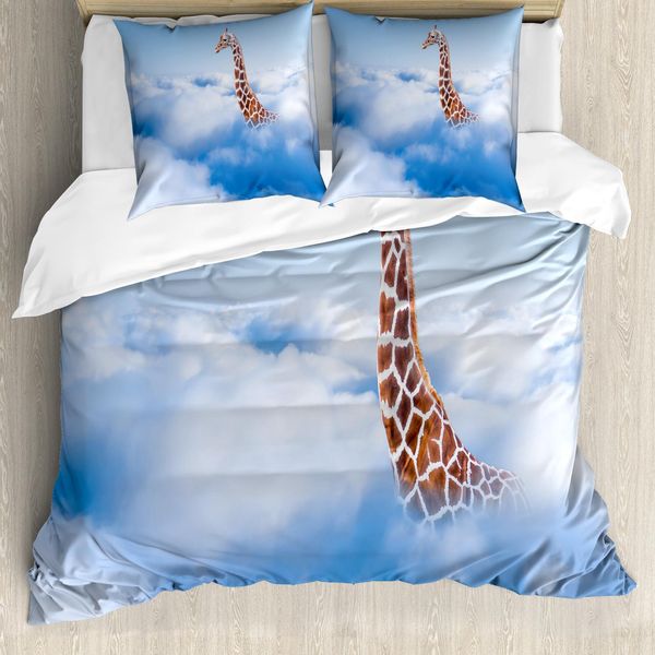 Abakuhaus Copripiumino Giraffa, Tema Fantasia Cielo, Antiacaro, Adatto A Chi Soffre Di Allergie, Con Federe, 155 Cm X 220 Cm - 80 X 80 Cm, Bianco-Marrone-image