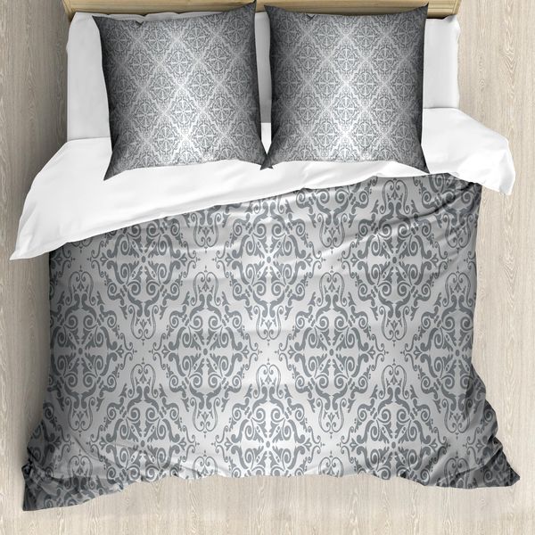 Abakuhaus Set Copripiumino In Damasco Per Letti Matrimoniali, Grigio Vittoriano, Antiacaro, Adatto A Chi Soffre Di Allergie, Con Federe, Grigio Chiaro E Verde-image