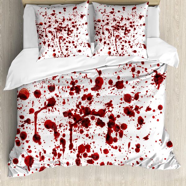 Abakuhaus Copripiumino Horror, Schizzi Di Sangue Scary, Antiacaro, Adatto A Chi Soffre Di Allergie, Con Federe, 200 Cm X 200 Cm - 80 X 80 Cm, Rosso-Bianco-image