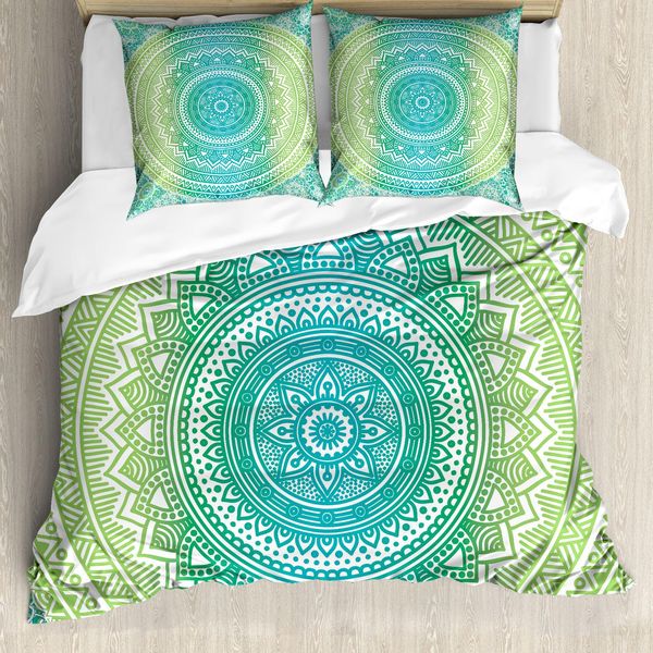 Abakuhaus Copripiumino Verde Acqua E Lime, Motivo Sfumato, Antiacaro, Adatto A Chi Soffre Di Allergie, Con Federe, 155 Cm X 220 Cm - 80 X 80 Cm, Verde Acqua, Lime E Bianco-image
