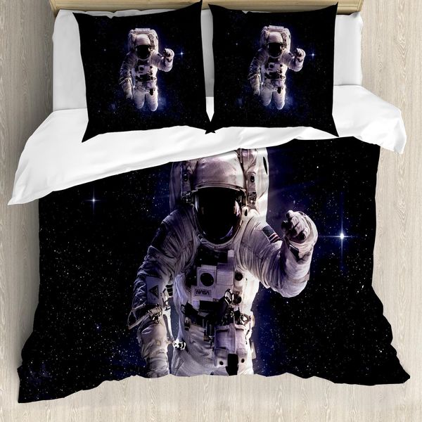 Abakuhaus Galaxis Copripiumino, Stardust Nebelfleck-Raum, Antiacaro, Adatto A Chi Soffre Di Allergie, Con Federe, 155 Cm X 220 Cm - 80 X 80 Cm, Bianco Blu Scuro-image