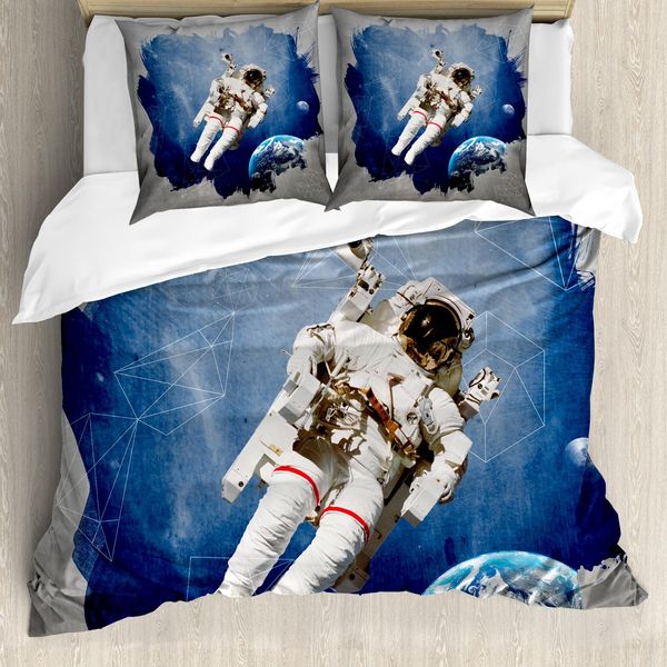 Abakuhaus Galaxis Copripiumino, Digital Planet Earth, Antiacaro, Adatto A Chi Soffre Di Allergie, Con Federe, 155 Cm X 220 Cm - 80 X 80 Cm, Blu Grigio-image