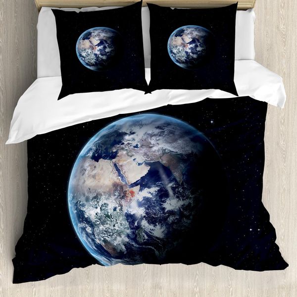 Abakuhaus Galaxis Copripiumino, Planet Scena Spaziale, Antiacaro Adatto A Chi Soffre Di Allergie Con Federe, 155 Cm X 220 Cm - 80 X 80 Cm, Blu Scuro Grigio-image