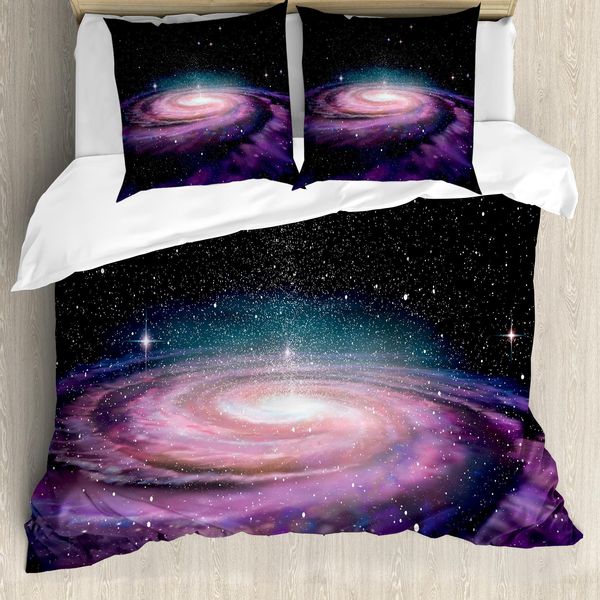 Abakuhaus Galaxis Copripiumino, Galaxy Nello Spazio, Antiacaro, Adatto A Chi Soffre Di Allergie, Con Federe, 155 Cm X 220 Cm - 80 X 80 Cm, Malva Nero-image