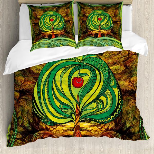 Abakuhaus Copripiumino Naturale, Vivid Apple Tree Lines, Antiacaro, Adatto A Chi Soffre Di Allergie, Con Federe, 200 Cm X 200 Cm - 80 X 80 Cm, Verde Marrone-image