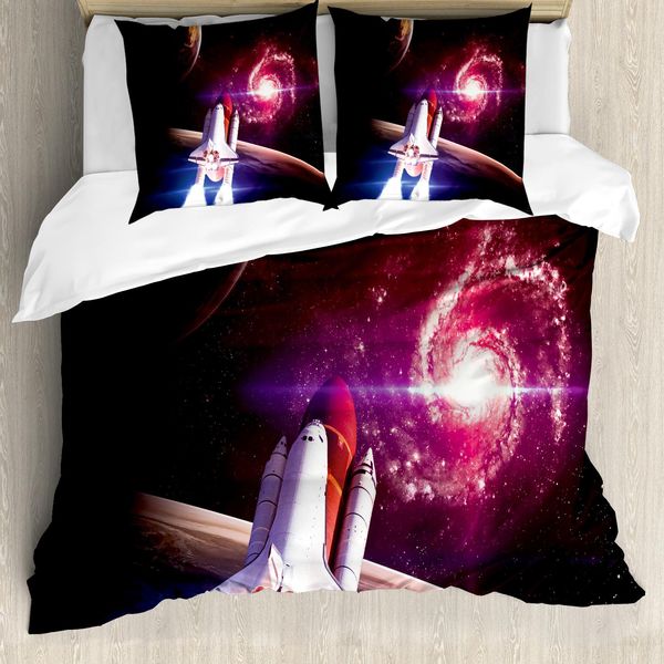 Abakuhaus Galaxis Copripiumino, Tema Galattico Via Lattea, Antiacaro, Adatto A Chi Soffre Di Allergie, Con Federe, 200 Cm X 200 Cm - 80 X 80 Cm, Magenta Bianco-image