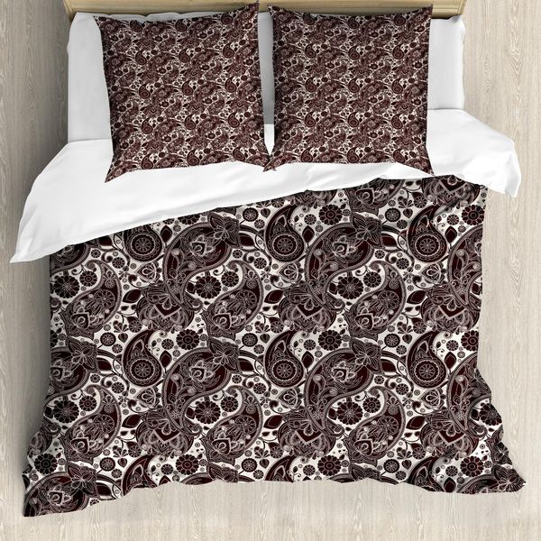 Abakuhaus Copripiumino Etnico, Stile Tradizionale Folk Retrò, Antiacaro E Anallergico, Con Federe, 155 Cm X 220 Cm - 80 X 80 Cm, Nero Crema-image