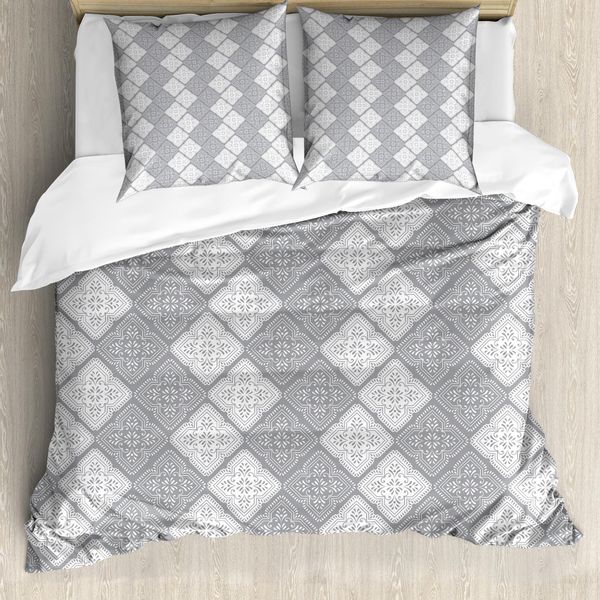 Abakuhaus Set Copripiumino In Damasco Per Letti Matrimoniali, Stile Vittoriano Orientale Retrò, Antiacaro, Adatto A Chi Soffre Di Allergie, Con Federe, Grigio Chiaro-image