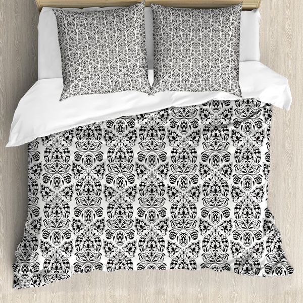 Abakuhaus Copripiumino Blume, Floral Paisley Oriental, Antiacaro E Anallergico Con Federe, 155 Cm X 220 Cm - 80 X 80 Cm, Bianco E Nero-image