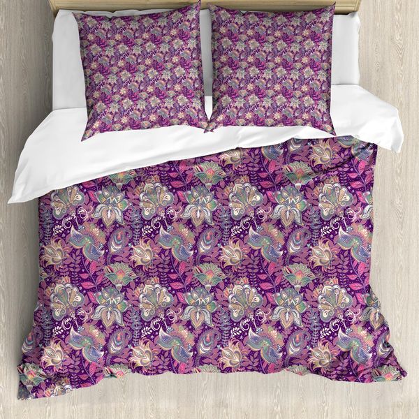 Abakuhaus Copripiumino Con Motivi Floreali, Fiori E Mehndi, Antiacaro E Anallergico, Con Federe, 200 Cm X 200 Cm - 80 X 80 Cm, Malva Verde-image