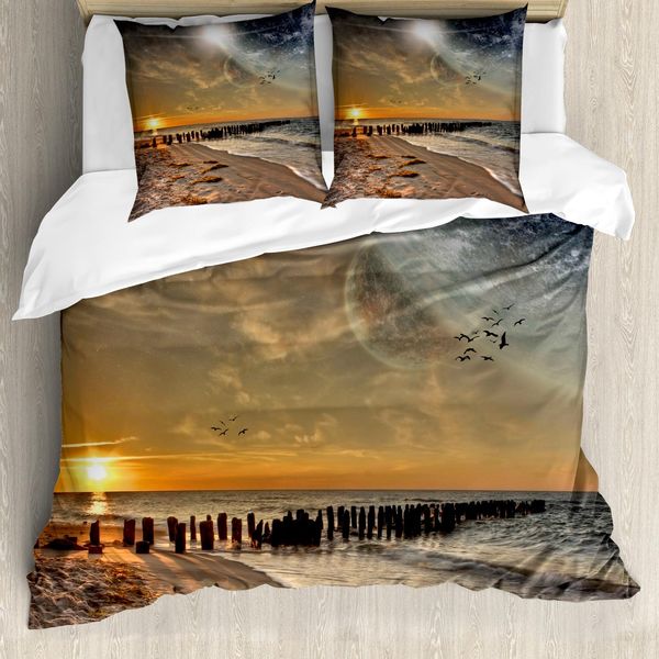 Abakuhaus Copripiumino, Eclissi Solare, Antiacaro, Adatto A Chi Soffre Di Allergie, Con Federe, 200 Cm X 200 Cm - 80 X 80 Cm, Arancione Crema-image