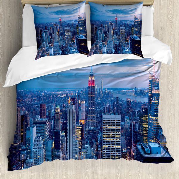Abakuhaus New York Copripiumino, Tramonto A New York Foto, Antiacaro, Adatto A Chi Soffre Di Allergie, Con Federe, 200 Cm X 200 Cm - 80 X 80 Cm, Blu-image