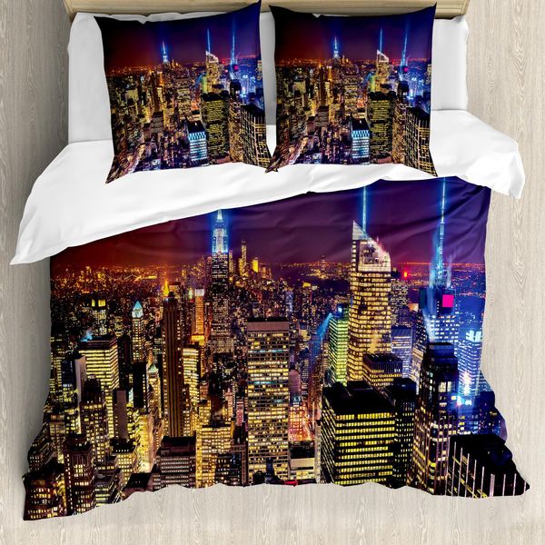 Abakuhaus New York Copripiumino, Fourth Of July Day Usa, Antiacaro, Adatto A Chi Soffre Di Allergie, Con Federe, 200 Cm X 200 Cm - 80 X 80 Cm, Viola, Giallo-image