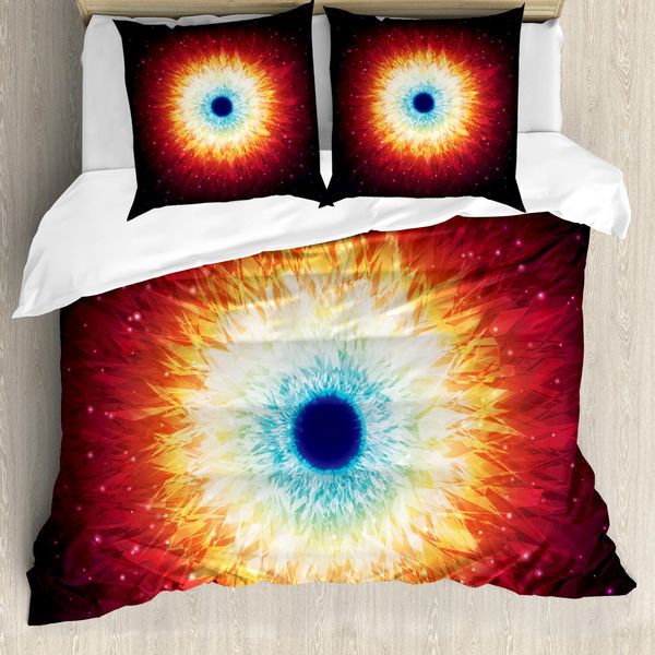 Abakuhaus Copripiumino, Galaxy Con Stelle, Antiacaro, Adatto A Chi Soffre Di Allergie, Con Federe, 155 Cm X 220 Cm - 80 X 80 Cm, Arancione Blu-image