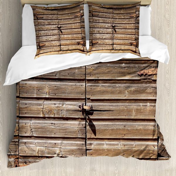 Abakuhaus Set Copripiumino Rustico Per Letti Matrimoniali, Porta In Legno In Stile Retrò, Antiacaro, Adatto A Chi Soffre Di Allergie, Con Federe, Multicolore-image