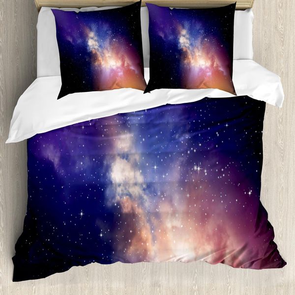Abakuhaus Copripiumino, Stelle In Supernova Sky, Antiacaro Adatto A Chi Soffre Di Allergie Con Federe, 155 Cm X 220 Cm - 80 X 80 Cm, Blu Scuro Viola-image