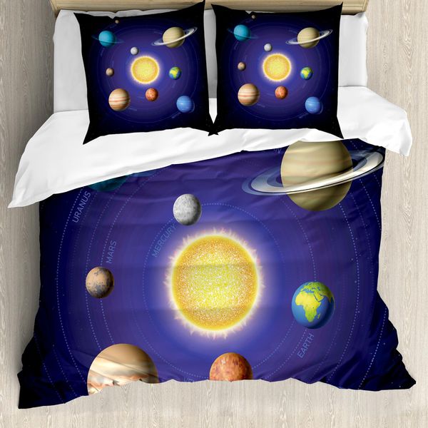 Abakuhaus Copripiumino, Sistema Solare Con Pianeti, Antiacaro, Adatto A Chi Soffre Di Allergie, Con Federe, 155 Cm X 220 Cm - 80 X 80 Cm, Multicolore-image