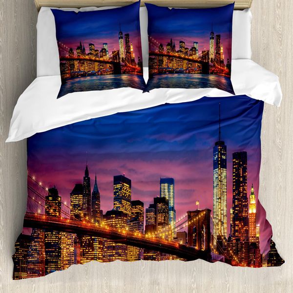 Abakuhaus New York Set Copripiumino Per Letti Matrimoniali, Luci Della Città, Antiacaro, Adatto A Chi Soffre Di Allergie, Con Federe, Multicolore-image