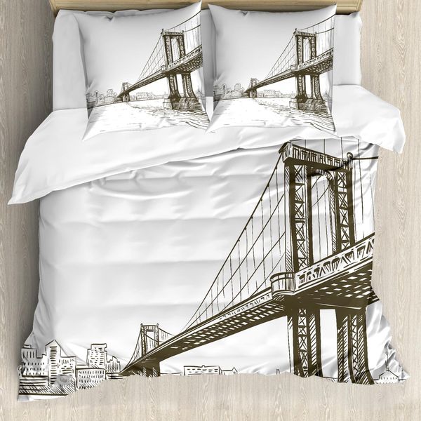 Abakuhaus New York Copripiumino, Panorama Urbano Di New York City, Antiacaro, Adatto A Chi Soffre Di Allergie, Con Federe, 155 Cm X 220 Cm - 80 X 80 Cm, Marrone Bianco-image
