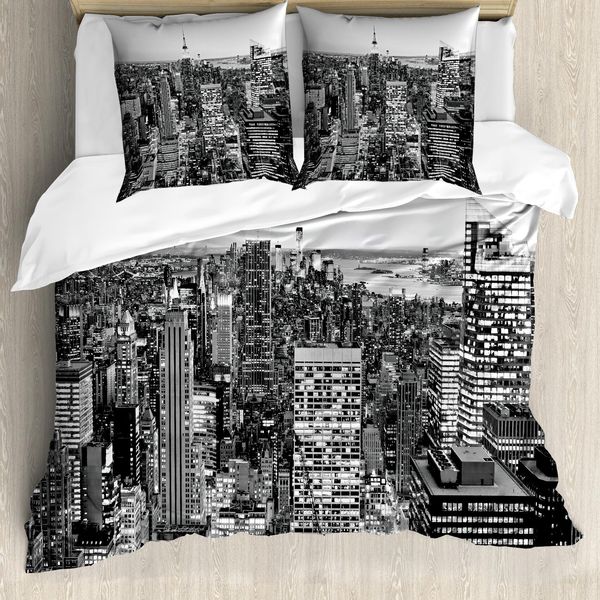 Abakuhaus New York Copripiumino, New York Manhattan, Antiacaro, Adatto A Chi Soffre Di Allergie, Con Federe, 155 Cm X 220 Cm - 80 X 80 Cm, Grigio-image