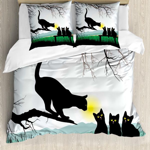 Abakuhaus Copripiumino Gatto, Mamma Gatto E Gattini, Antiacaro, Adatto A Chi Soffre Di Allergie, Con Federe, 200 Cm X 200 Cm - 80 X 80 Cm, Multicolore-image