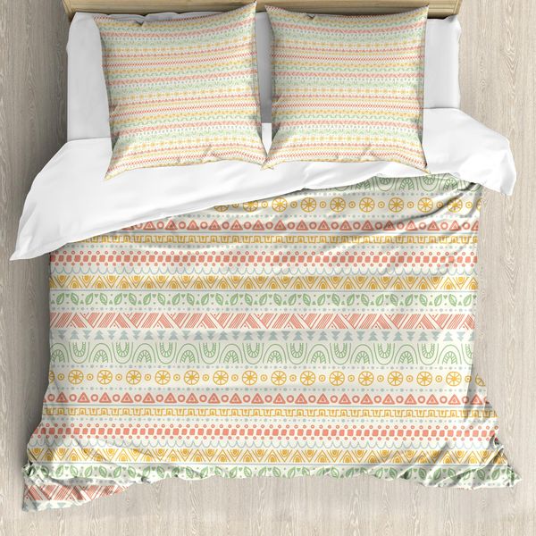 Abakuhaus Copripiumino A Righe, Motivi Geometrici Aztechi, Antiacaro, Adatto A Chi Soffre Di Allergie, Con Federe, 155 Cm X 220 Cm - 80 X 80 Cm, Multicolore-image