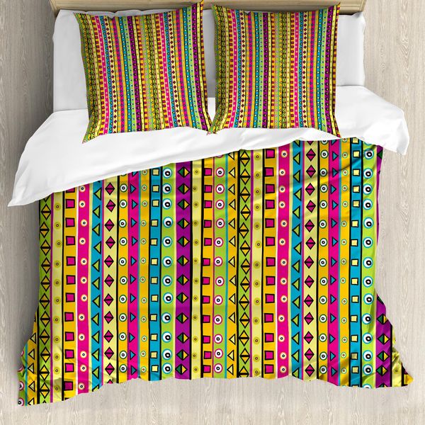 Copripiumino Abakuhaus Retro, Strisce Astratte Colorate, Antiacaro, Adatto A Chi Soffre Di Allergie, Con Federe, 200 Cm X 200 Cm - 80 X 80 Cm, Multicolore-image