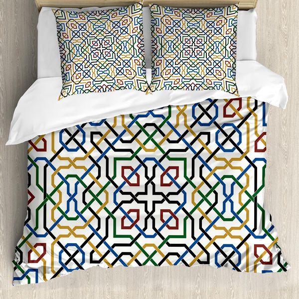 Abakuhaus Set Copripiumino Etnico Per Letti Matrimoniali, Classico Etnico Tribale, Antiacaro, Adatto A Chi Soffre Di Allergie, Con Federe, Multicolore-image