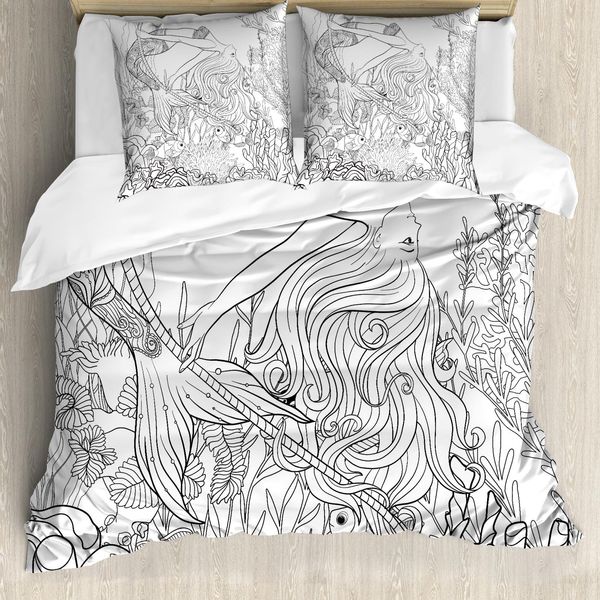 Abakuhaus Copripiumino Sirena, Surreal Little Mermaid, Antiacaro, Adatto A Chi Soffre Di Allergie, Con Federe, 155 Cm X 220 Cm - 80 X 80 Cm, Grigio Bianco-image