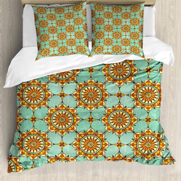 Abakuhaus Set Copripiumino Astratto Per Letti Matrimoniali, Stile Vittoriano Orientale, Antiacaro, Adatto A Chi Soffre Di Allergie, Con Federe, Arancione-image