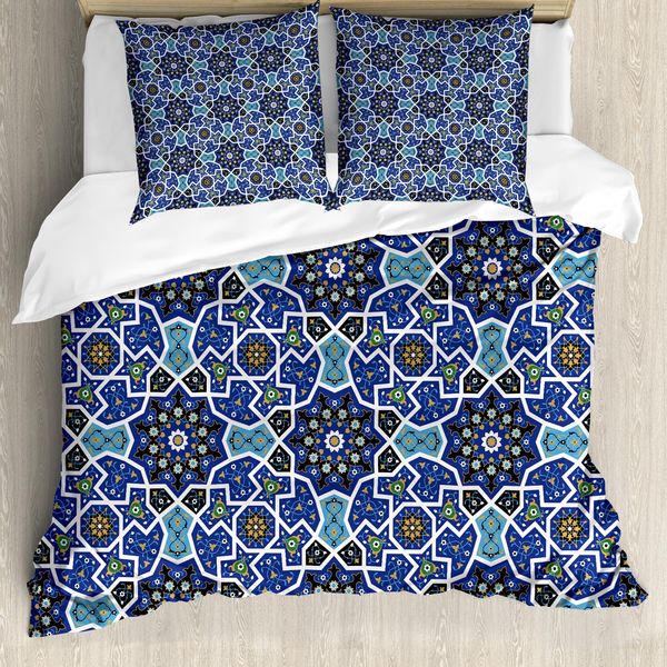 Abakuhaus Set Copripiumino Arabo Per Letti Matrimoniali, Design Persiano Gypsy, Antiacaro, Adatto A Chi Soffre Di Allergie, Con Federe, Blu Reale-image
