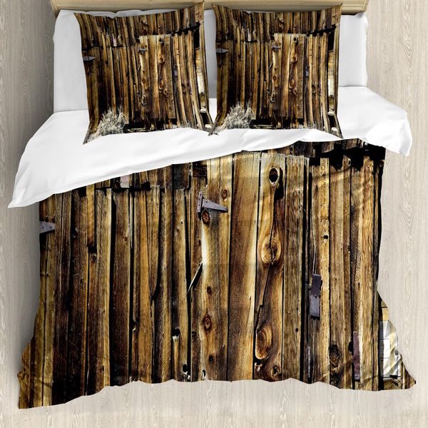 Abakuhaus Copripiumino Rustico, Oak Barn Porta In Legno, Antiacaro Adatto A Chi Soffre Di Allergie Con Federe, 155 Cm X 220 Cm - 80 X 80 Cm, Marrone-image