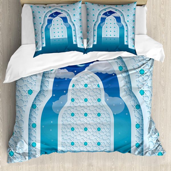Abakuhaus Copripiumino Marocchino, Segni Nella Notte, Antiacaro, Adatto A Chi Soffre Di Allergie, Con Federe, 200 Cm X 200 Cm - 80 X 80 Cm, Blu Navy-image