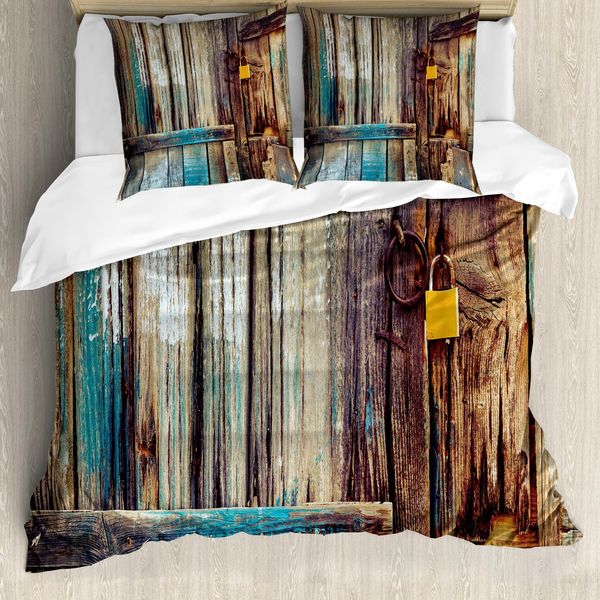 Abakuhaus Set Copripiumino Rustico Per Letti Matrimoniali, Foto Chiave Porta In Legno, Antiacaro, Adatto A Chi Soffre Di Allergie, Con Federe, Multicolore-image