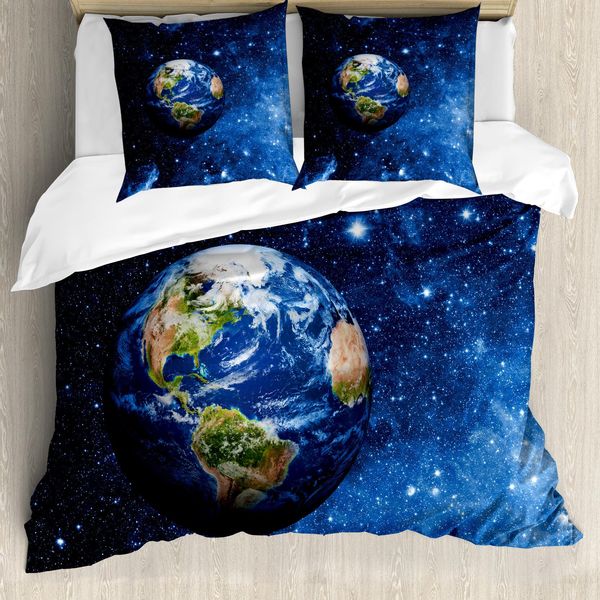 Abakuhaus Copripiumino, Sistema Solare Del Pianeta Terra, Antiacaro, Adatto A Chi Soffre Di Allergie, Con Federe, 155 Cm X 220 Cm - 80 X 80 Cm, Blu Verde-image
