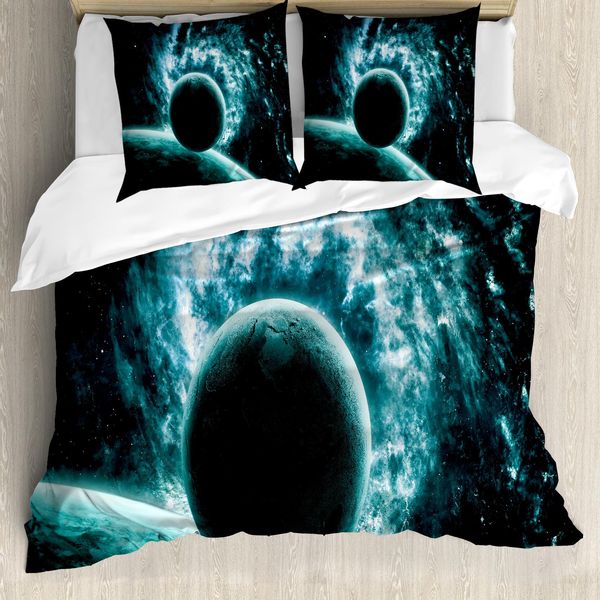 Abakuhaus Copripiumino, Sistema Solare Paesaggio Stellato, Antiacaro, Adatto A Chi Soffre Di Allergie, Con Federe, 200 Cm X 200 Cm - 80 X 80 Cm, Verde Acqua-image
