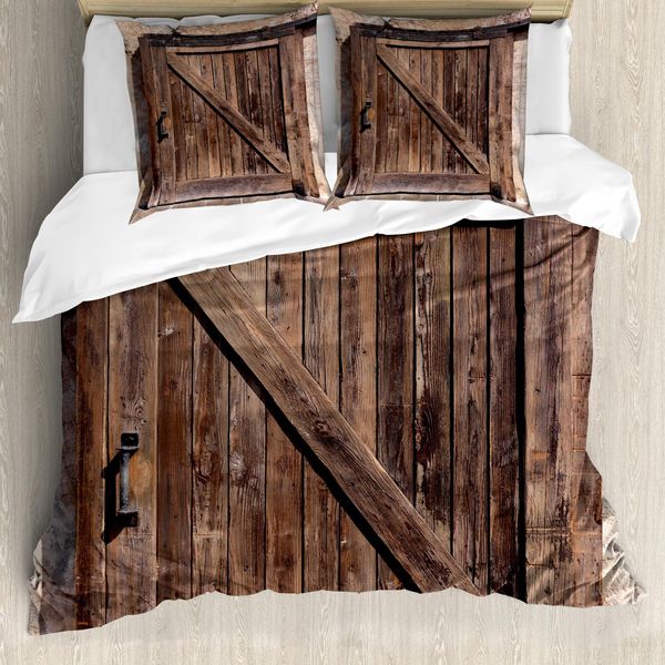 Abakuhaus Copripiumino Rustico, Porta Scorrevole Vintage, Antiacaro, Adatto A Chi Soffre Di Allergie, Con Federe, 155 Cm X 220 Cm - 80 X 80 Cm, Marrone Beige-image