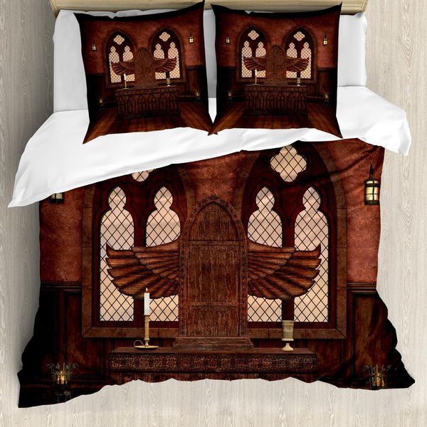 Abakuhaus Copripiumino Gotico, Edificio Tradizionale, Antiacaro, Adatto A Chi Soffre Di Allergie, Con Federe, 155 Cm X 220 Cm - 80 X 80 Cm, Marrone-image