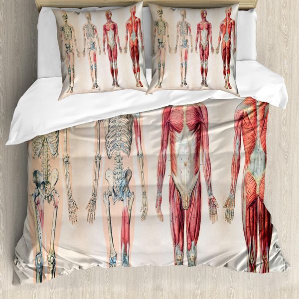 Abakuhaus Anatomia Umana Copripiumino, Anatomia Del Corpo Umano, Antiacaro Adatto A Chi Soffre Di Allergie Con Federe, 200 Cm X 200 Cm - 80 X 80 Cm, Rubino-Crema-image