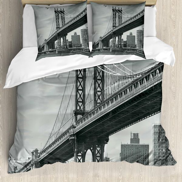 Abakuhaus New York Copripiumino, Ponte A New York City, Antiacaro, Adatto A Chi Soffre Di Allergie, Con Federe, 200 Cm X 200 Cm - 80 X 80 Cm, Grigio-image