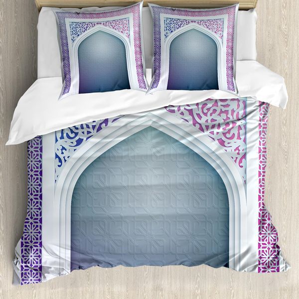 Abakuhaus Copripiumino Marocchino, Motivi Geometrici Antichi, Antiacaro, Adatto A Chi Soffre Di Allergie, Con Federe, 200 Cm X 200 Cm - 80 X 80 Cm, Grigio Malva-image
