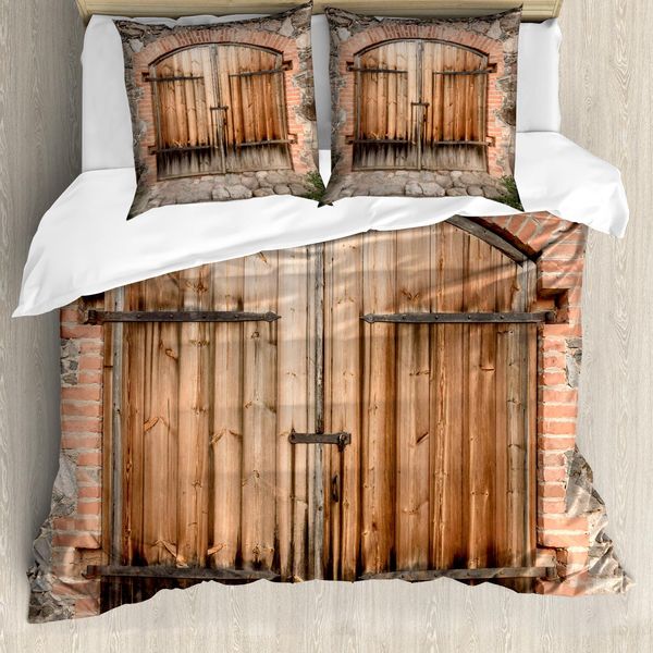 Abakuhaus Copripiumino Rustico, Toscana Casa In Pietra, Antiacaro, Adatto A Chi Soffre Di Allergie, Con Federe, 200 Cm X 200 Cm - 80 X 80 Cm, Marrone-Grigio-image